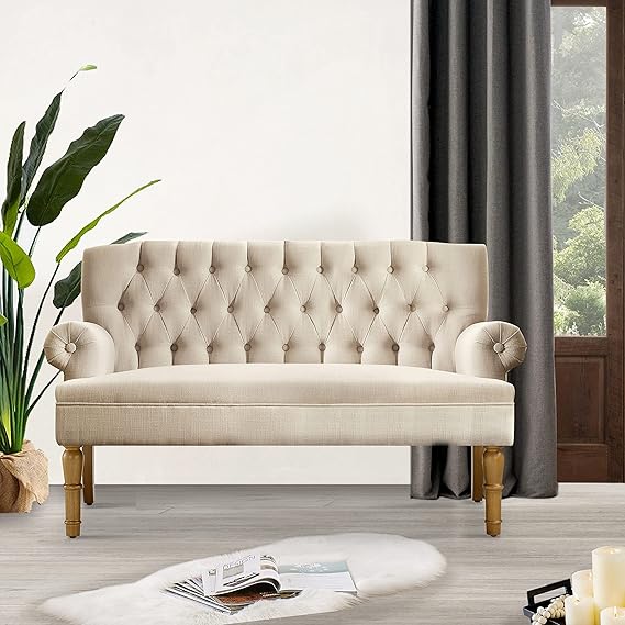 Tufted Linen Loveseat Sofa for Living Room