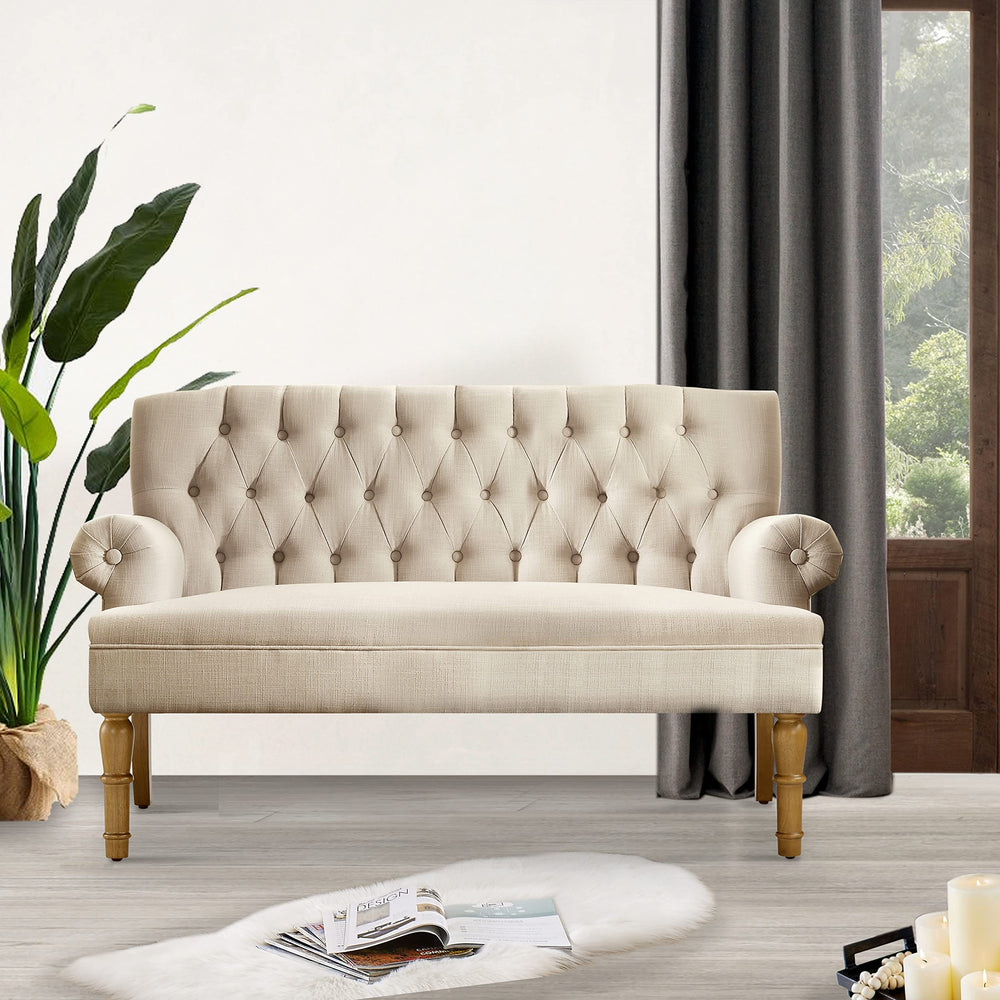 Linen Beige Loveseat Sofa for Living Room