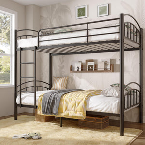 Twin Over Twin Bunk Bed Frame with Ladder & Guardrails