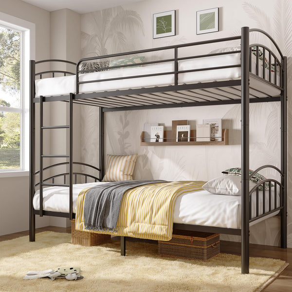 Twin Over Twin Bunk Bed Frame with Ladder & Guardrails