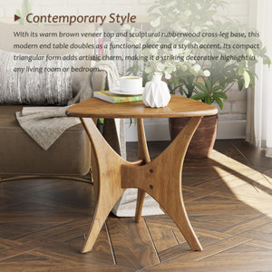 Triangle Wood End Table with Cross-Leg Base – Brown