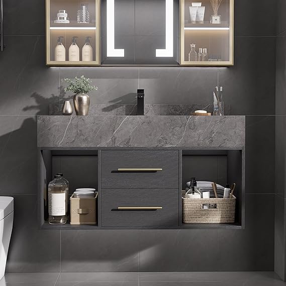 Floating Bathroom Vanity with Sintered Stone Countertop & Undermount Sink