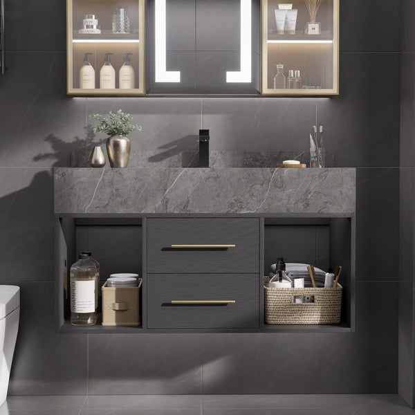 Floating Bathroom Vanity with Sintered Stone Countertop & Undermount Sink