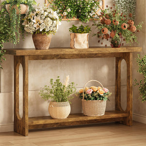 55" Farmhouse Console Table with Open Shelf
