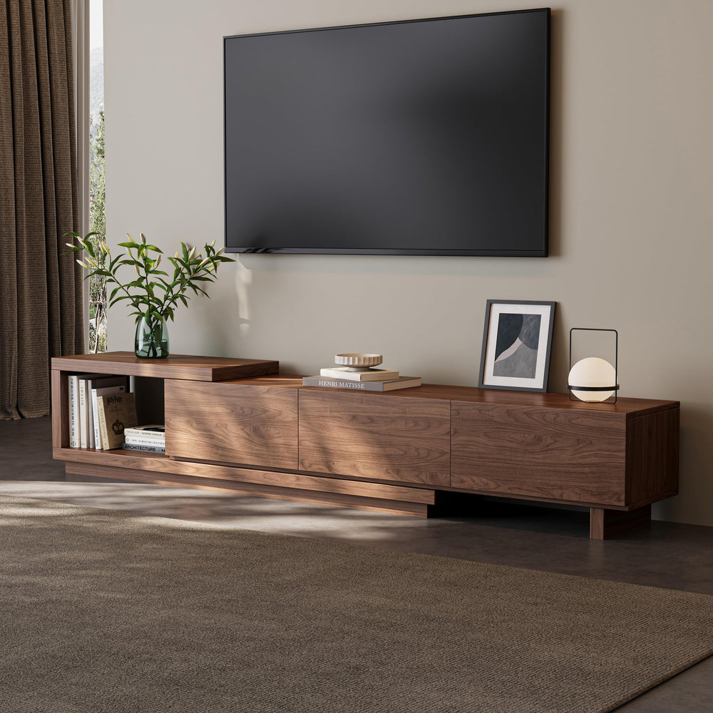Extendable TV Stand for 65-100 Inch TVs – Walnut Entertainment Console with Drawers