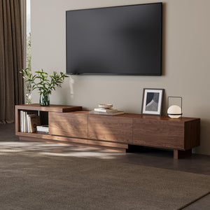Extendable TV Stand for 65-100 Inch TVs – Walnut Entertainment Console with Drawers
