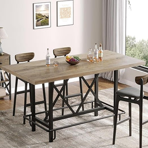 63-Inch Counter Height Bar Table with Metal Footrest