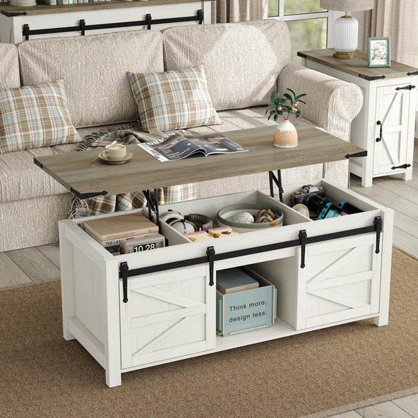 Lift Top Coffee Table with Storage & Sliding Barn Doors, Farmhouse