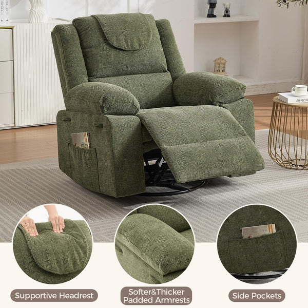 Oversized Swivel Massage Recliner Chair with Heat