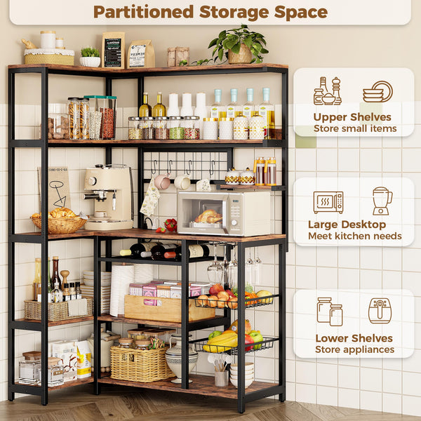 L-Shaped 6-Tier Corner Baker's Rack with Power Outlet