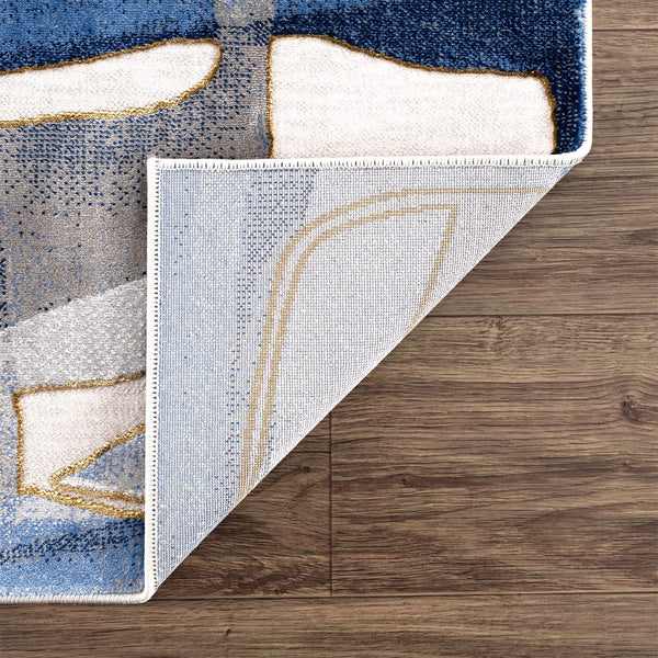 Blue & Grey Modern Circles Washable Area Rug