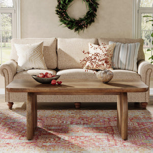 Farmhouse Coffee Table – 47" Rectangular Wood Living Room Table with Rounded Corners