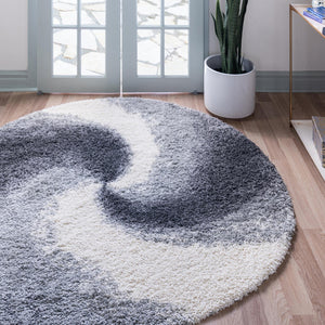6 Ft Round Shag Area Rug – Abstract Swirl Pattern