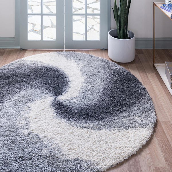 6 Ft Round Shag Area Rug – Abstract Swirl Pattern