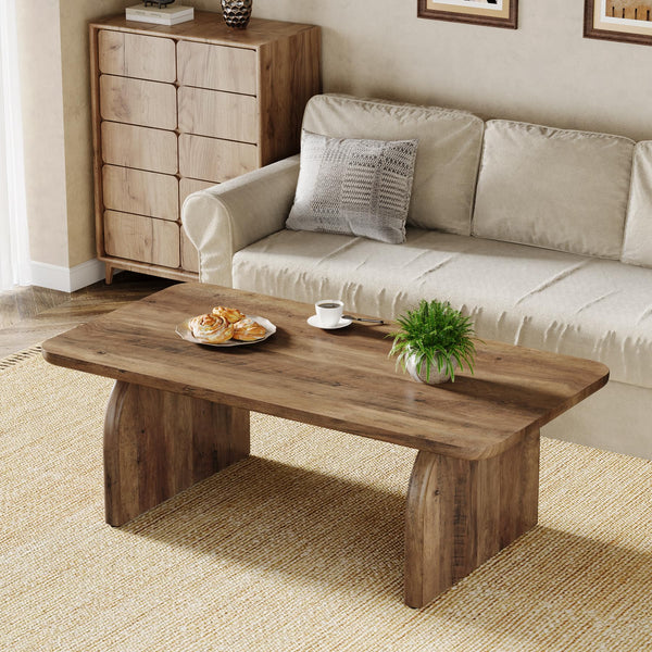 Farmhouse Coffee Table – 47" Rectangular Wood Living Room Table with Rounded Corners