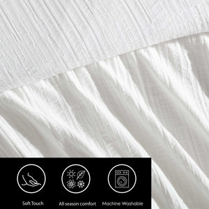 Cotton Comforter Set with Shams – Bark Texture White Grid Pattern