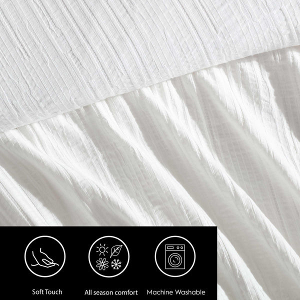 Cotton Comforter Set with Shams – Bark Texture White Grid Pattern