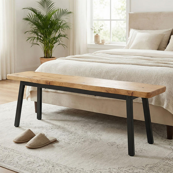 59-Inch Farmhouse Dining Bench – Set of 2 (Oak / Walnut)