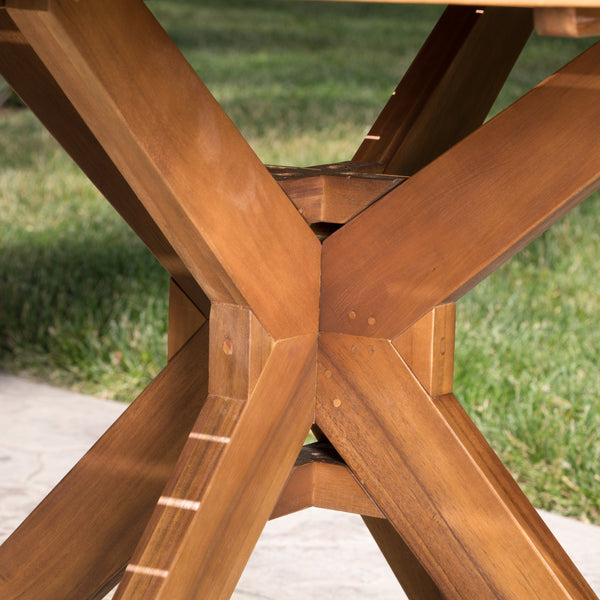 Round Outdoor Acacia Wood Dining Table – Teak Finish