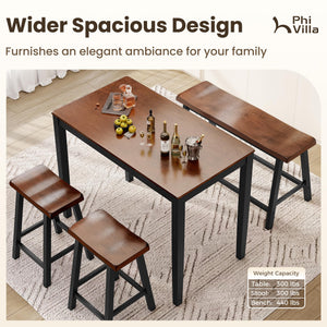 Counter Height Dining Table Set for 4 with Bench – Solid Wood Farmhouse Kitchen Table