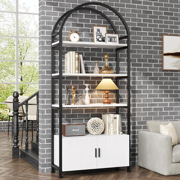5-Tier Arched Bookshelf with Metal Frame