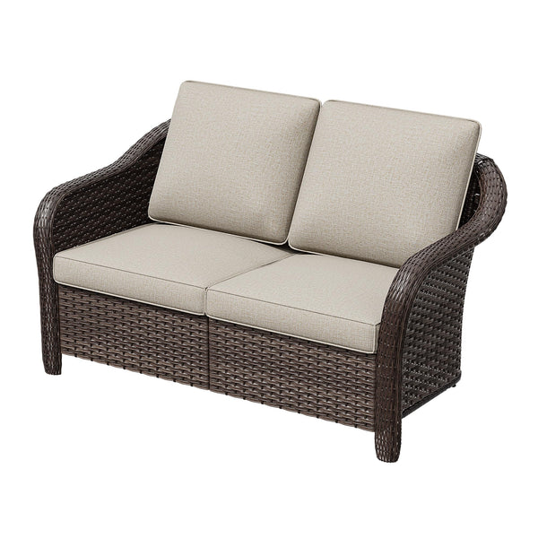 Outdoor 2-Seat Wicker Patio Sofa with Cushions