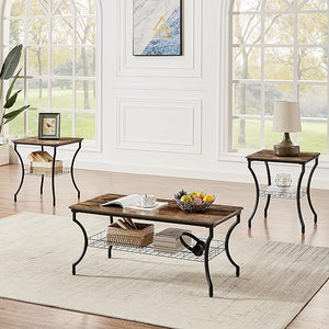 3-Piece Living Room Coffee Table Set with Storage Shelves