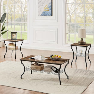 3-Piece Coffee and End Table Set with Storage Shelves