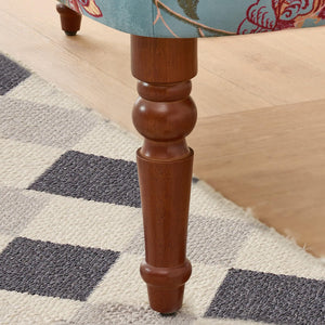 Victorian Armless Loveseat with Tufted Back & Solid Wood Legs – Floral Blue
