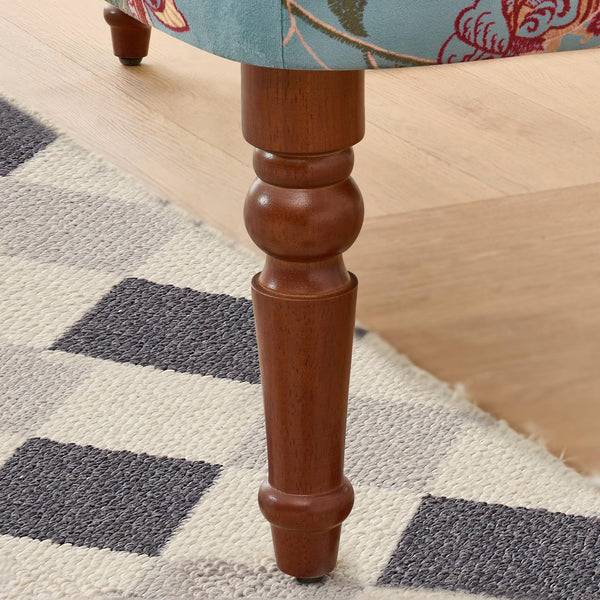 Victorian Armless Loveseat with Tufted Back & Solid Wood Legs – Floral Blue