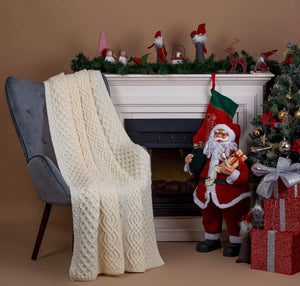 Merino Wool Aran Throw Blanket — 60 x 40 Inches