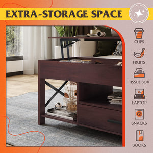 Lift Top Coffee Table with Storage Drawers & Hidden Compartment