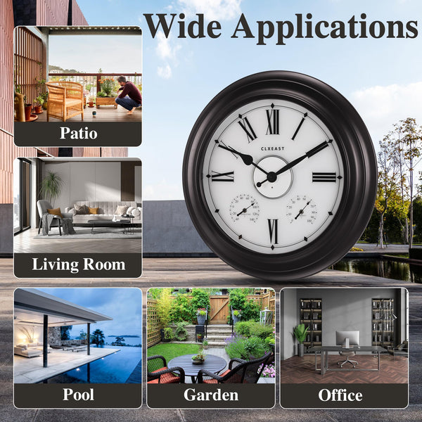 24-Inch Outdoor Wall Clock with Thermometer & Hygrometer – Oil Rubbed Bronze