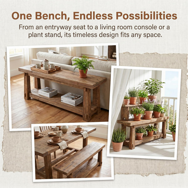 55" Solid Wood Entryway Bench with Shoe Storage