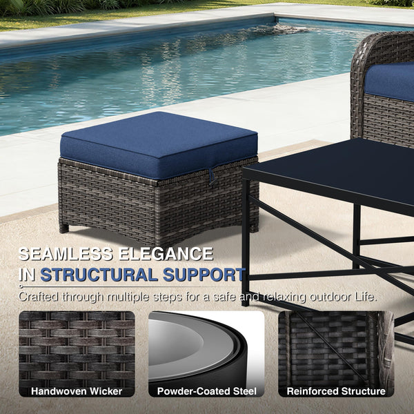 Outdoor Wicker Ottoman Set of 2 with Cushions
