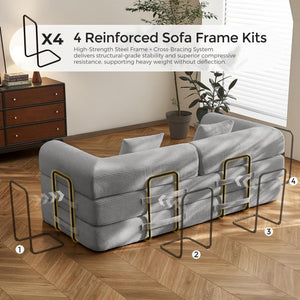 SAVENICA 79" Convertible Floor Sofa Bed, 5-in-1 Modular Sleeper with Removable Parts, No Assembly Corduroy Futon from Sofa to Oversized Bed, Non-Slip Base for Living Room, Dorm (Light Gray)
