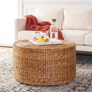 Round Wicker Coffee Table with Iron Legs