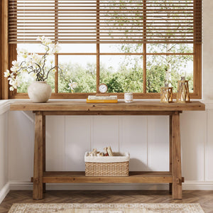 63" Farmhouse 2-Tier Solid Wood Console Table
