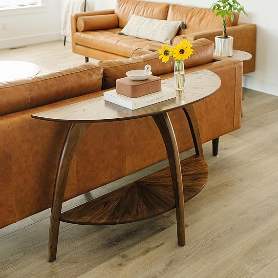Half-Moon Console Sofa Table with Lower Shelf