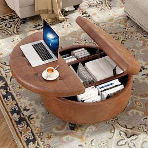 Round Storage Ottoman with Lift Top