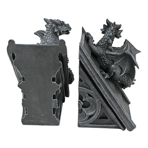 Gothic Dragon Bookend Statues – Set of 2, Gray Stone Resin, 8 Inch