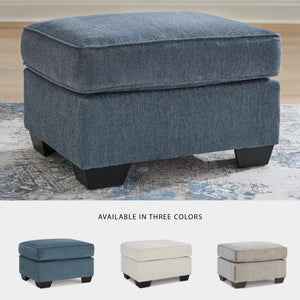 Blue Crosshatched Accent Ottoman with Wood Legs