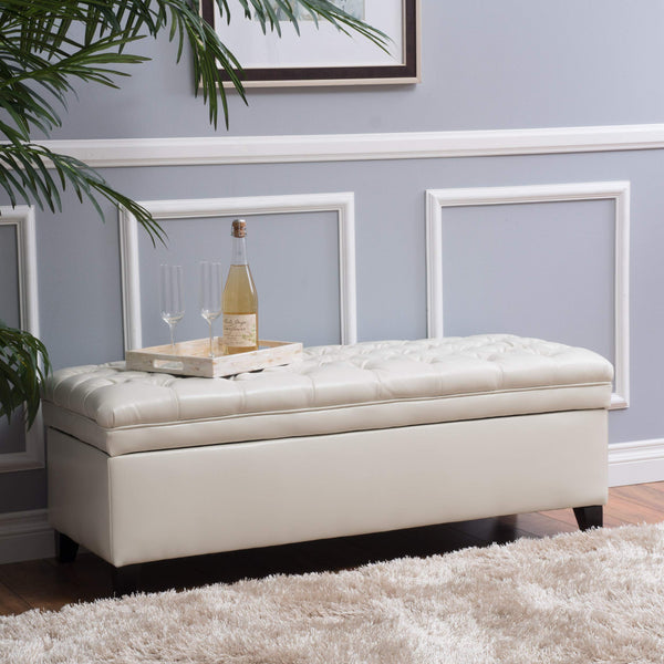 Tufted Fabric Storage Ottoman with Birch Legs