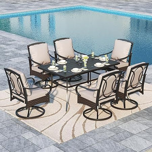 7-Piece Outdoor Patio Dining Set with Swivel Chairs & Rectangular Table
