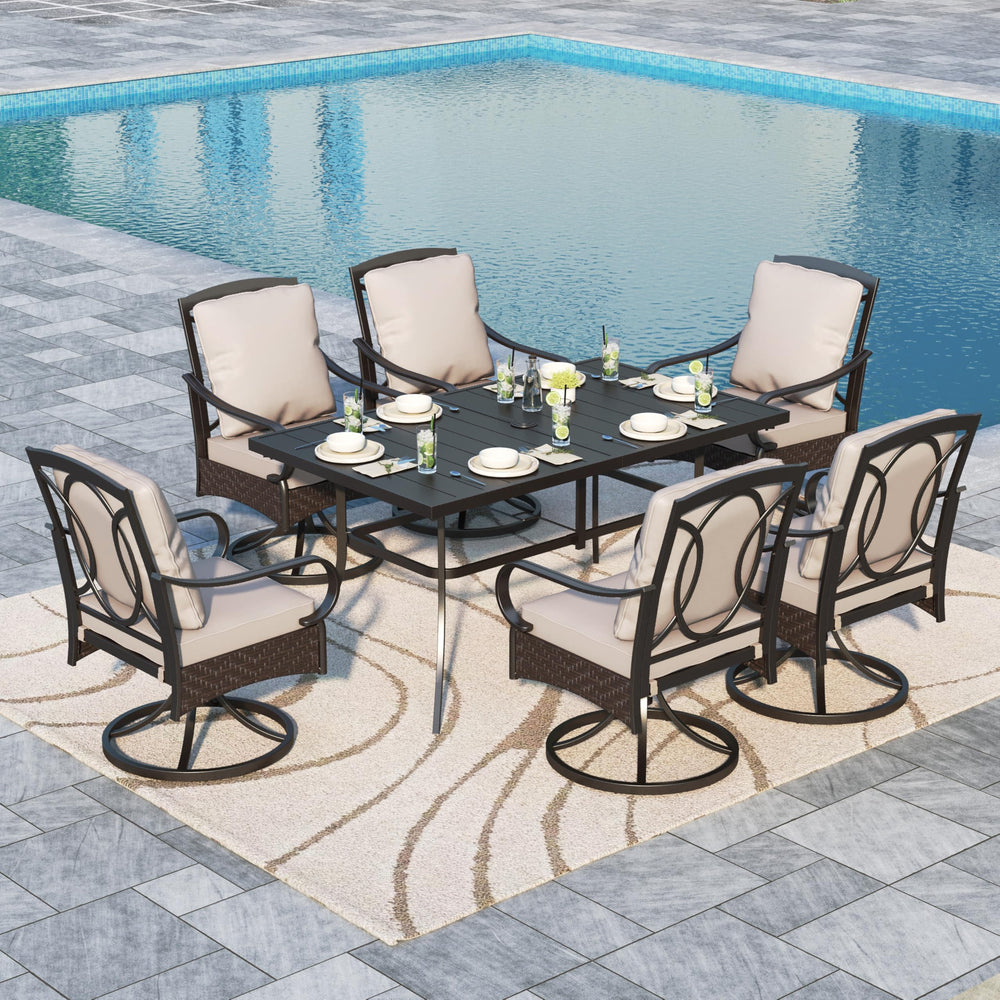 7-Piece Outdoor Patio Dining Set with Swivel Chairs & Rectangular Table