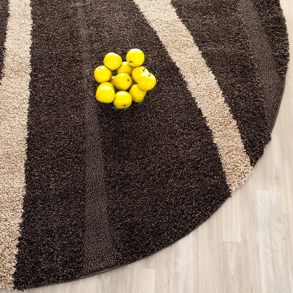 8x10 Cream & Dark Brown Shag Area Rug – Non-Shedding Plush Pile