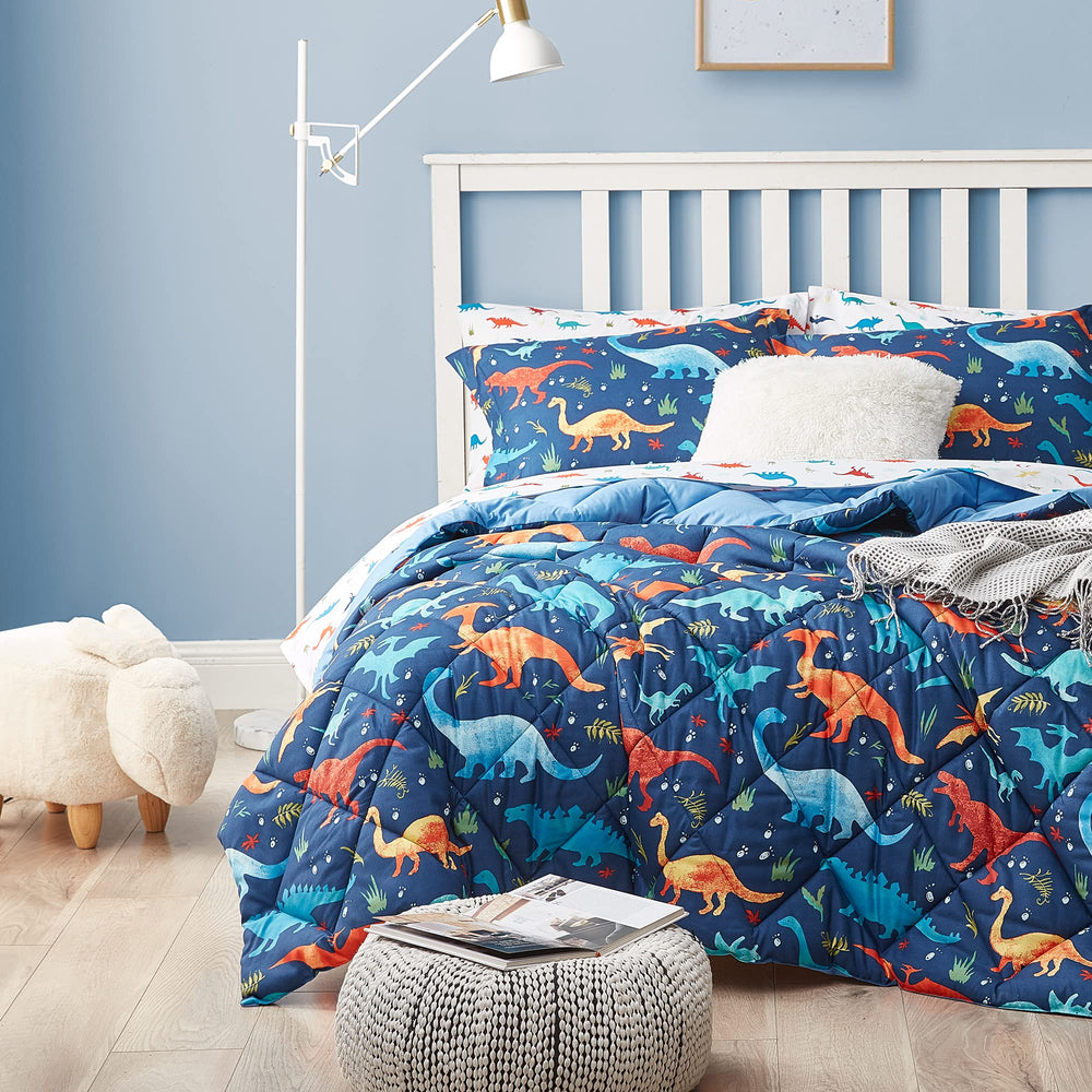 Kids Dinosaur Bedding Set — 5-Piece Comforter Set with Sheets
