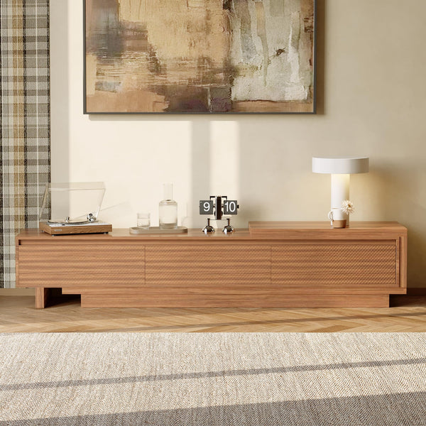 Extendable Mid-Century Modern TV Stand with Crosshatch Drawers