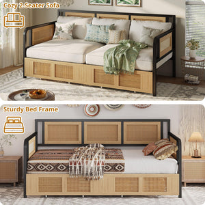 Twin Rattan Daybed with Storage Drawers