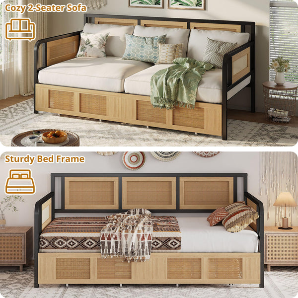 Twin Rattan Daybed with Storage Drawers